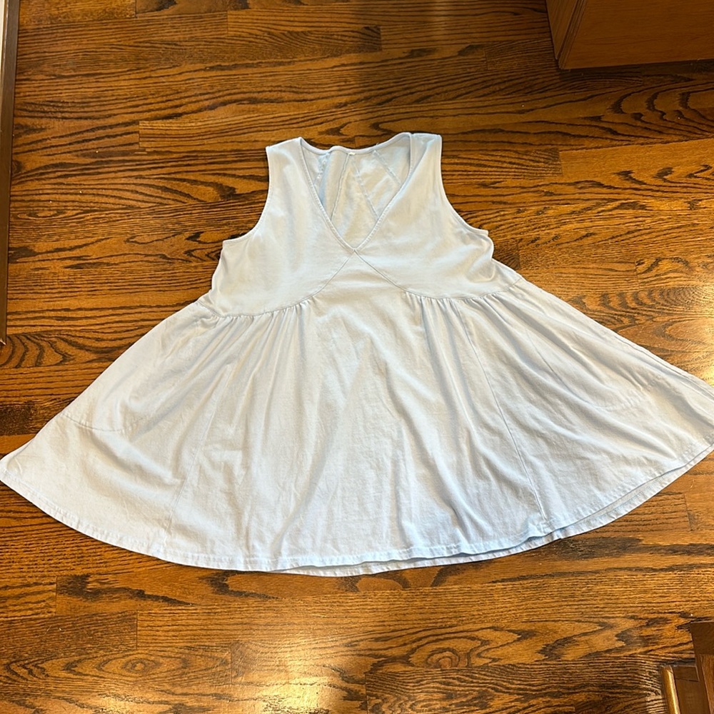 Mini Flowy Tank Dress 100% Cotton Baby Blue Size M - Picture 2 of 6